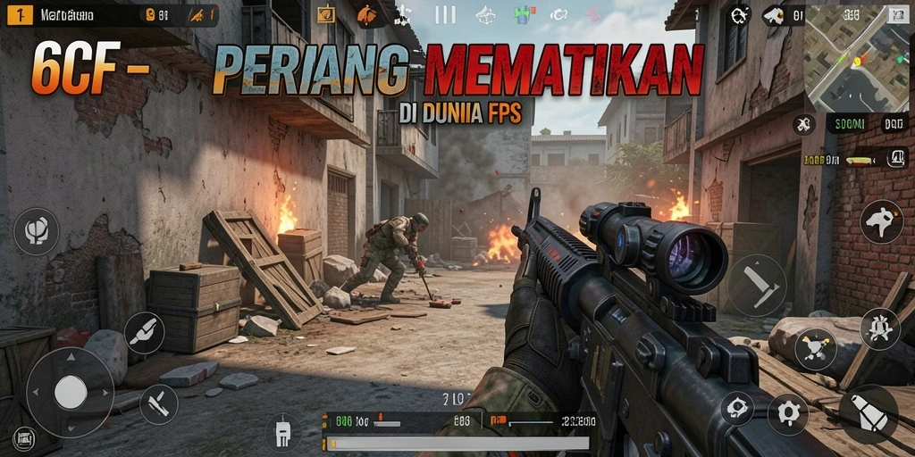 Screenshot gameplay FPS di 6CF menunjukkan aksi menegangkan.