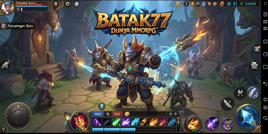 Tampilan gameplay dari <strong>BATIK77</strong> yang menampilkan pertempuran seru di dunia fantasi.