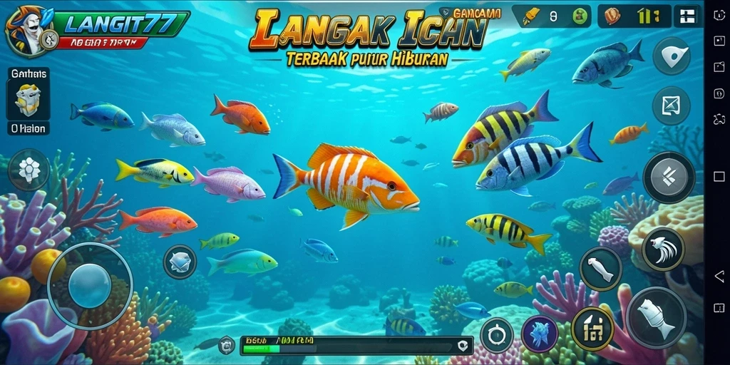 Tampilan gameplay seru dengan aksi tembak ikan yang mendebarkan.