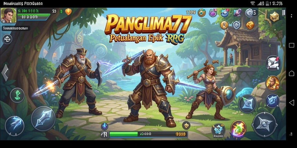 Screenshot utama menunjukkan gameplay seru dan karakter yang penuh aksi dalam RPG.
