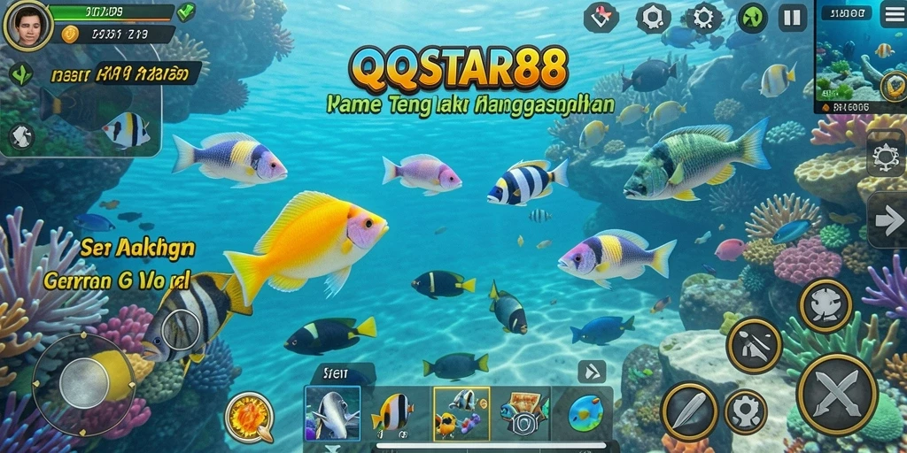 Screenshot gameplay QQSTAR88 menampilkan aksi menembak ikan yang seru.