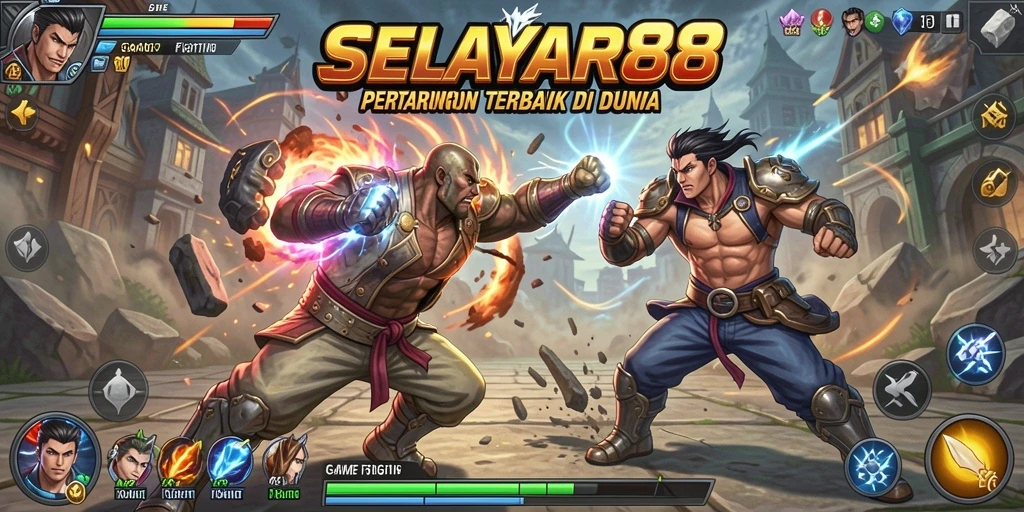 Tampilan gameplay menegangkan dalam SELAYAR88 saat karakter bertarung.