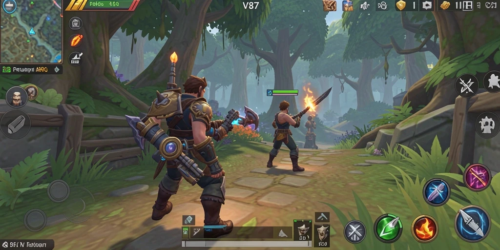 Tangkapan layar V87 menampilkan pertarungan epik dalam gameplay ARPG.